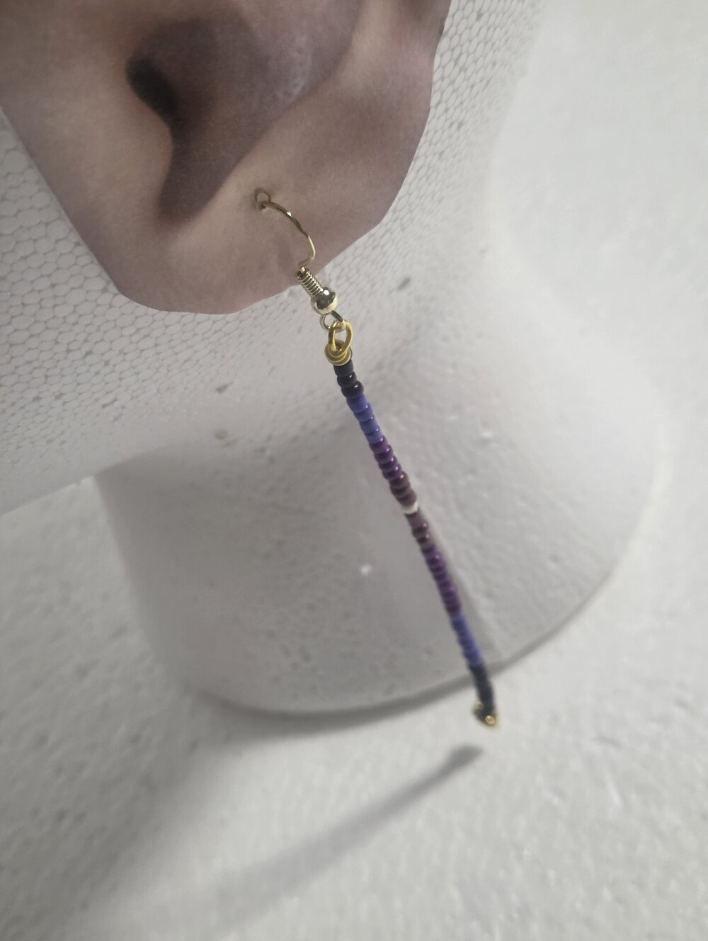Handcrafted Purple Seed Bead Drop Earrings - Picture 8 of 10